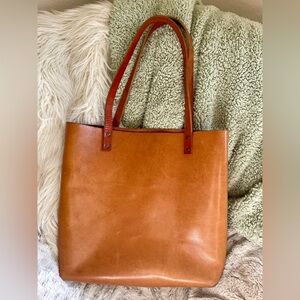 Vintage tan brown leather tote bag purse